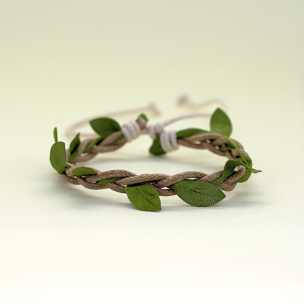1pc Boho Style Adjustable Bracelet Woven With Twine, Leaf Cord Weave, Suitable For Women, No Plating - Perfect For And Parties