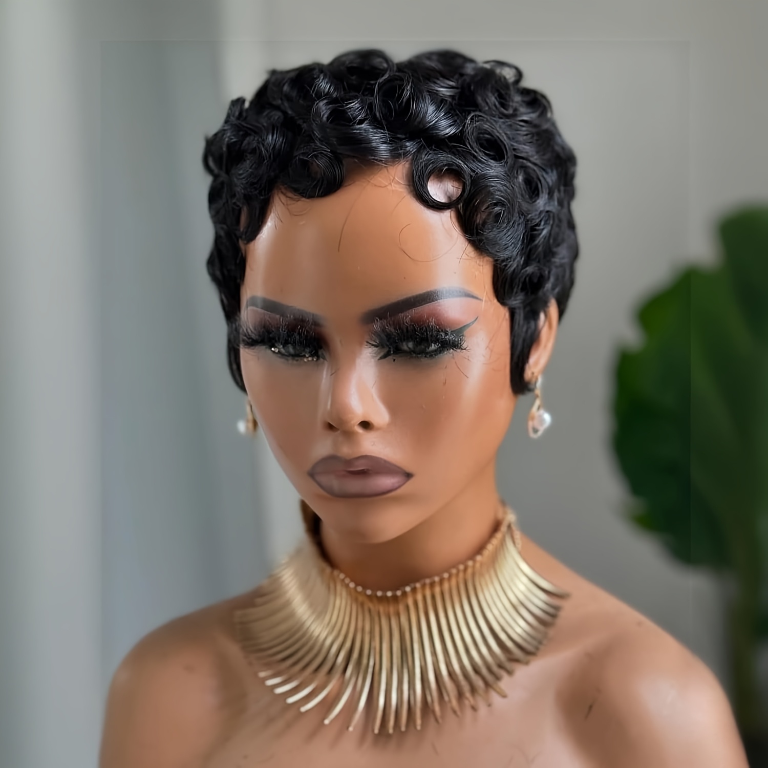TEMU Short Layered Cut Wigs For From Brazilian Curly Wave Human Hair, Featuring Bangs And Designed For Everyday Wear Without Glue