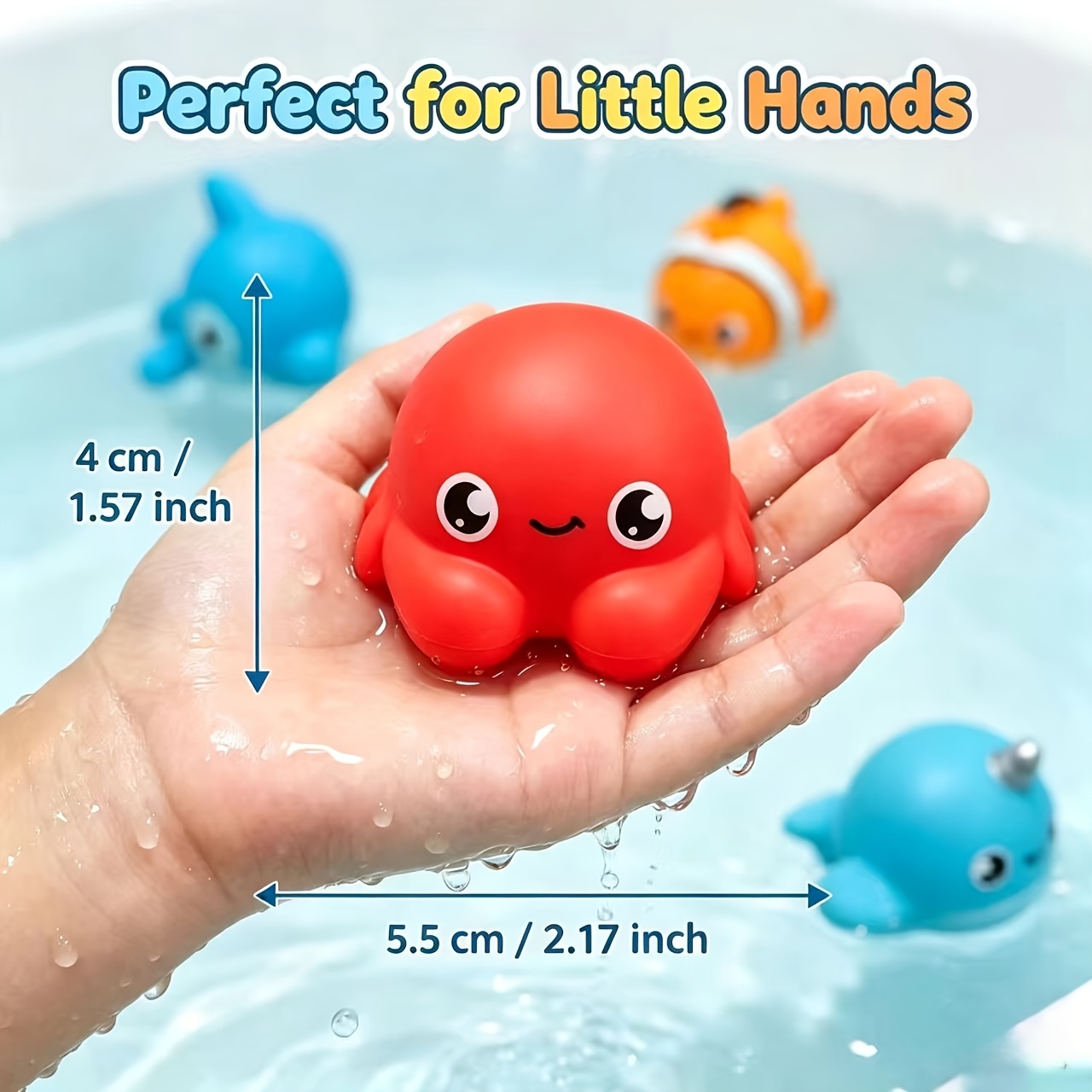 4pcs No-Hole Bath Toys, Light-Up Sea Animals Set