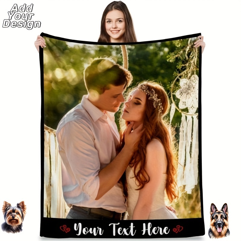 

1pc Personalized Blanket, Custom Soft Throw Blanket With Photos Text, Valentines Day Gifts For Husband Wife Couple Men Women