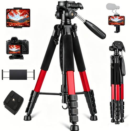 70 DSLR Camera Tripod with 2 QR Plates for Sony/Nikon/ , Lightweight Video Tripod Stand for Travelling, iPad/Phone Tripod with Fluid Head/Phone Holder/Tablet Holder ( )