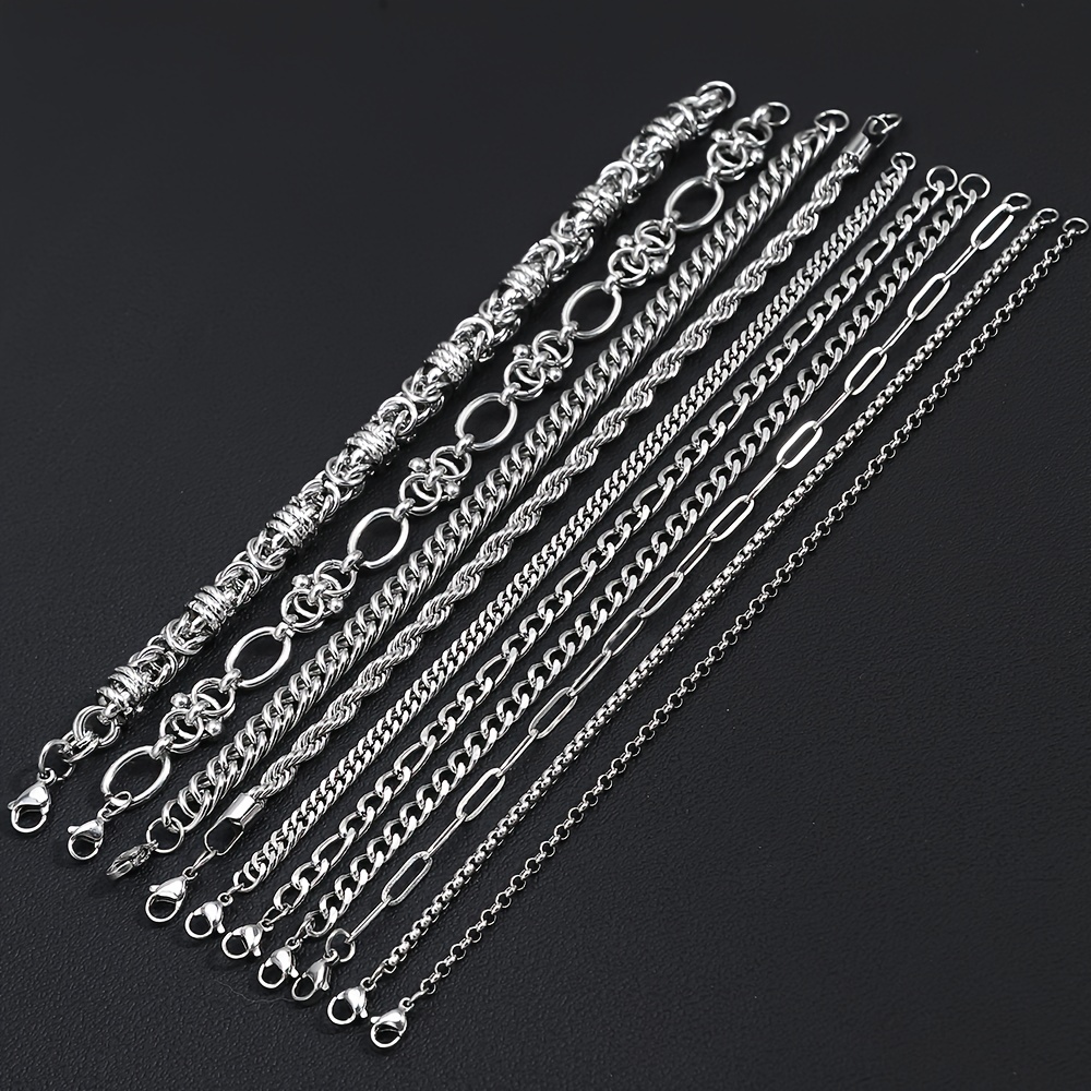 Image of 10pcs Fashion Stainless Steel Bracelet Set, Minimalist Hip-hop Accessories For Men, Perfect For Daily Wear And Gifting