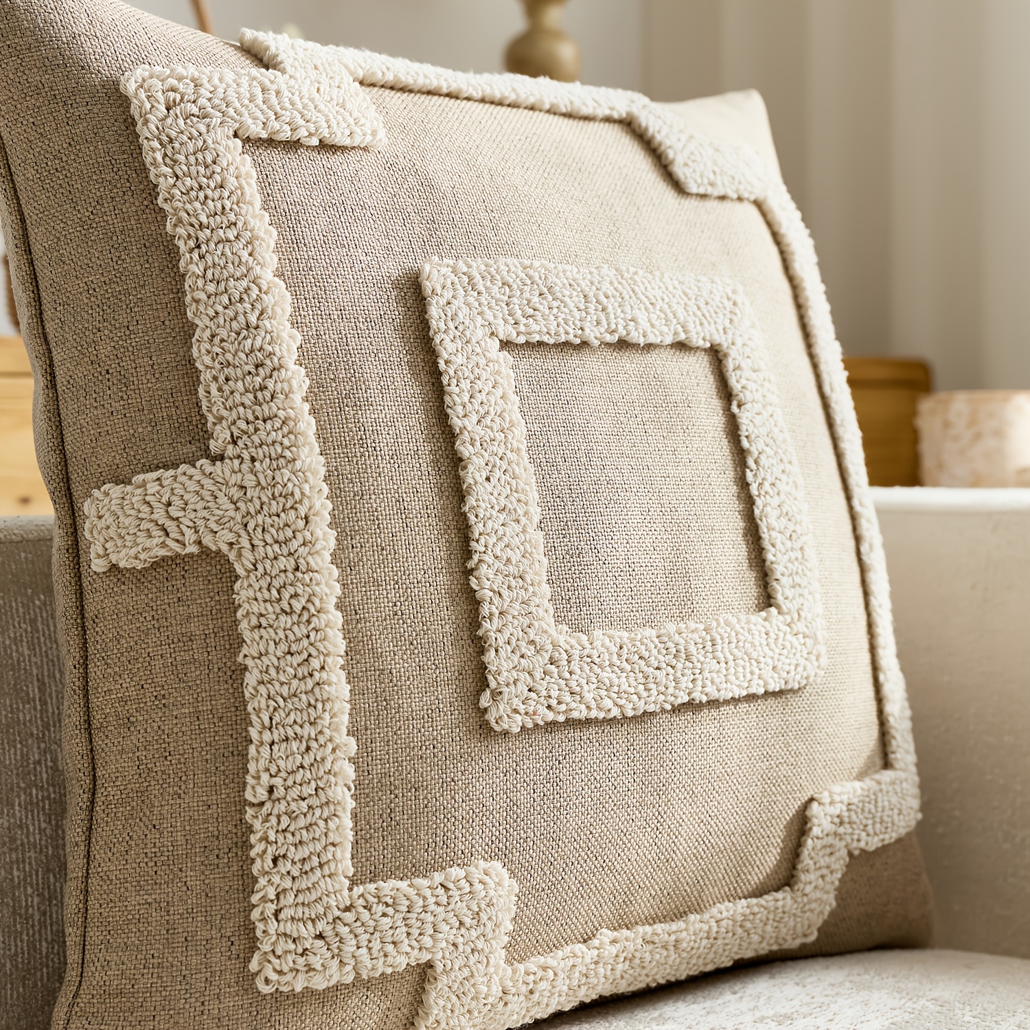 1pc, Bohemia Stripe Pillowcase, Geometric Throw Pillow Cover, Single Side Embroidery, Spring and Summer Pillowcases, Suitable for Sofa, Living Room, Bedroom Home Decoration, No Pillow Core