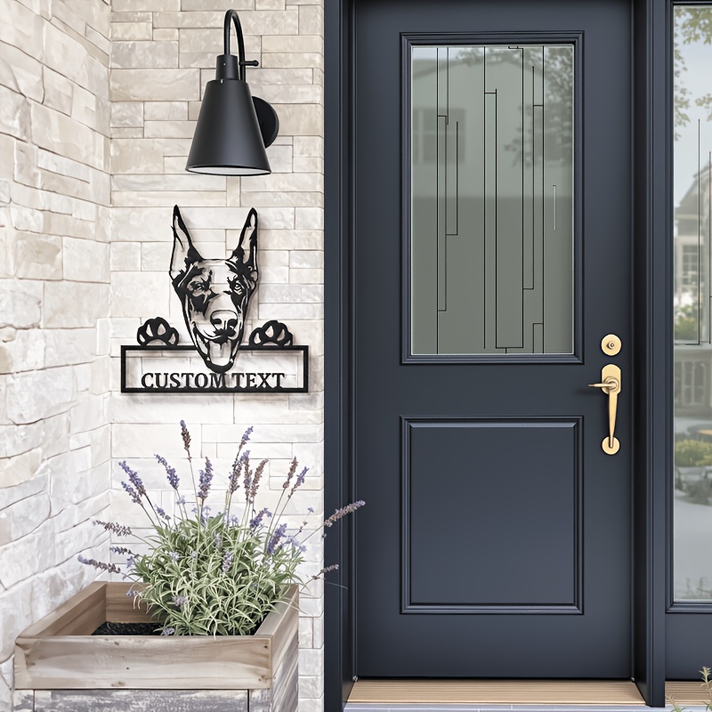 Customizable Doberman Metal Wall Art, Black Iron Animal Theme Decorative Sign with Personalized Text, Perfect Gift for Dog Lovers, Wall Mounted Room Decor, Dog Decor