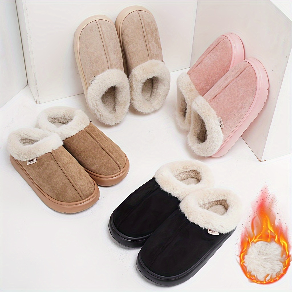 

Cozy Men's Plush Round Toe Slippers - Warm Fleece-lined Indoor/outdoor Shoes, Non-slip Soft Sole, In Fall & Winter | In , Pink, Black, Indoor Slippers