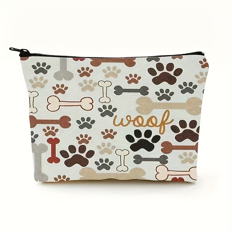 

1pc Dog Print Cosmetic Bag - Polyester Unisex-adult Makeup Pouch With Zipper, Toiletry And Jewelry Organizer, Travel-sized Unscented Beauty Bag For Men And Women