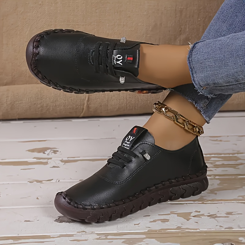 

Women's Flat Ankle Boots, Solid Color Lace Top Sneakers, Casual Comfy Walking Trainers