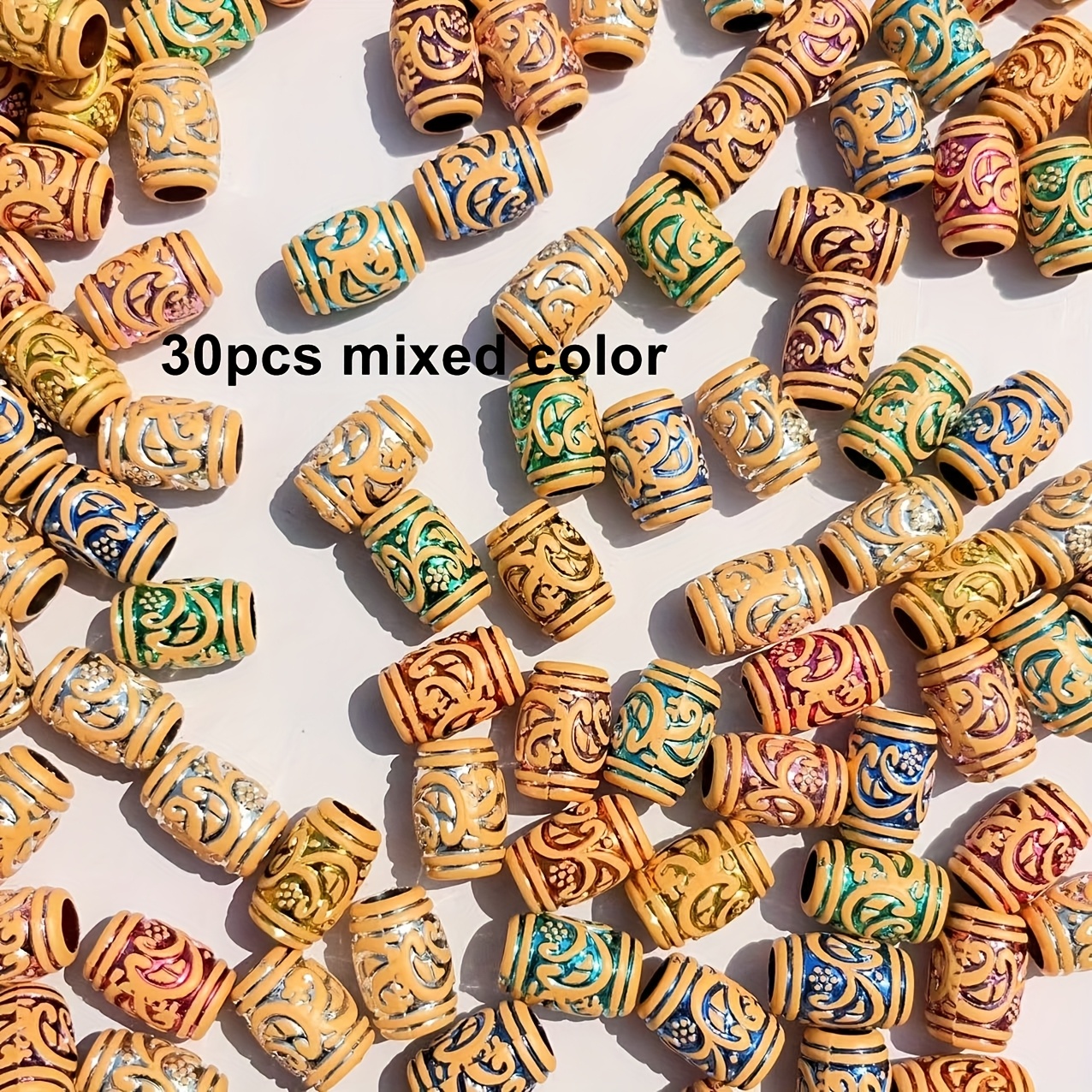 Image of 30pcs Mixed Color Bohemian Large Hole Acrylic Decorative Beads, Anti-wood Beads, Suitable For Braiding, S, Necklaces, Earrings Jewelry, Phone Lanyard Additions