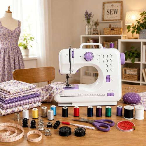 portable sewing machine for beginners 12 stitches led light pedal mini electric sewing machine with 12 colors thread set household diy handheld sewing tool