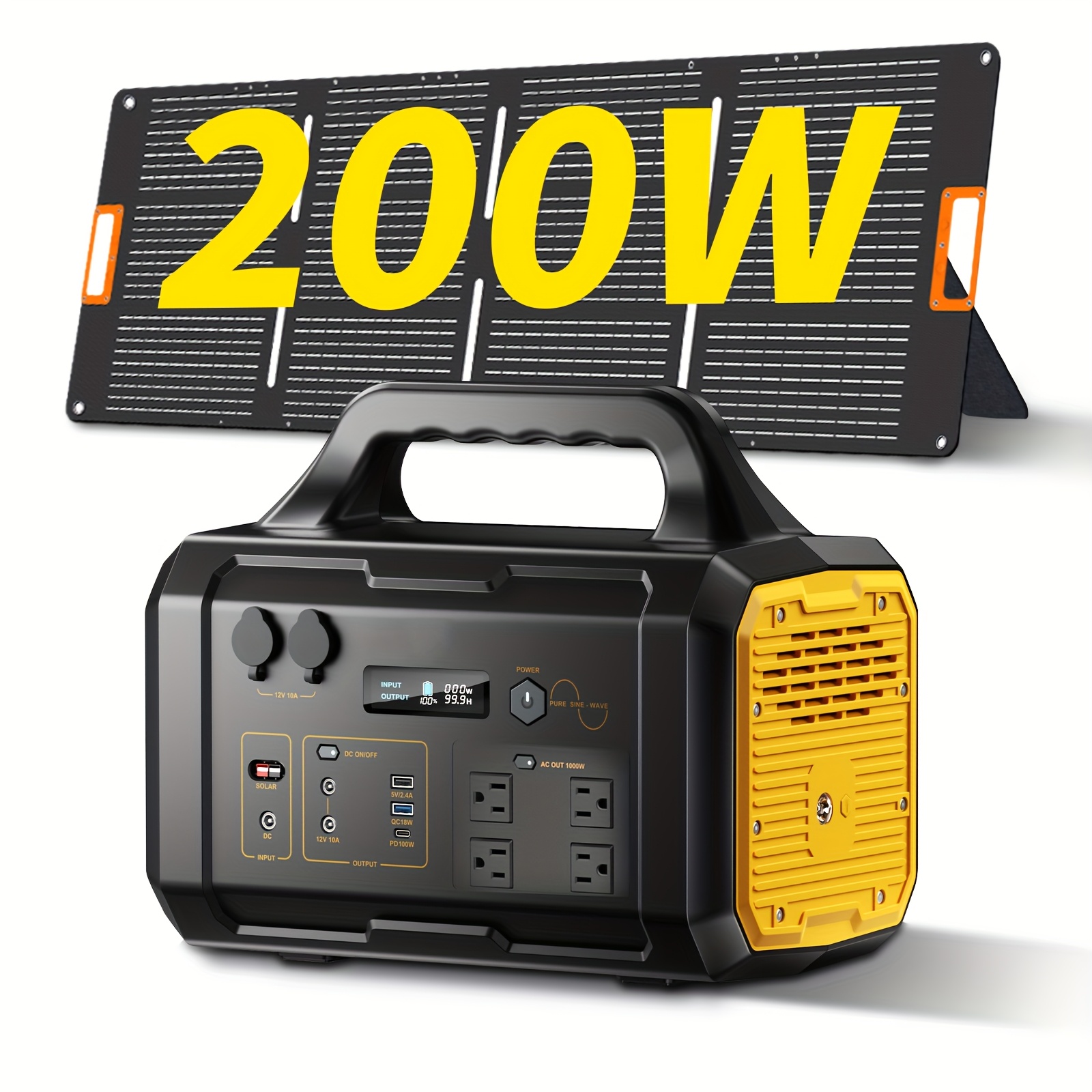 portable power station with built-in solar panel, 614wh lifepo4 battery pack,  600w solar generator with ac/ /usb/pd outputs for outdoor camping, rv  travel, emergency preparedness - cell phones & accessories - Temu