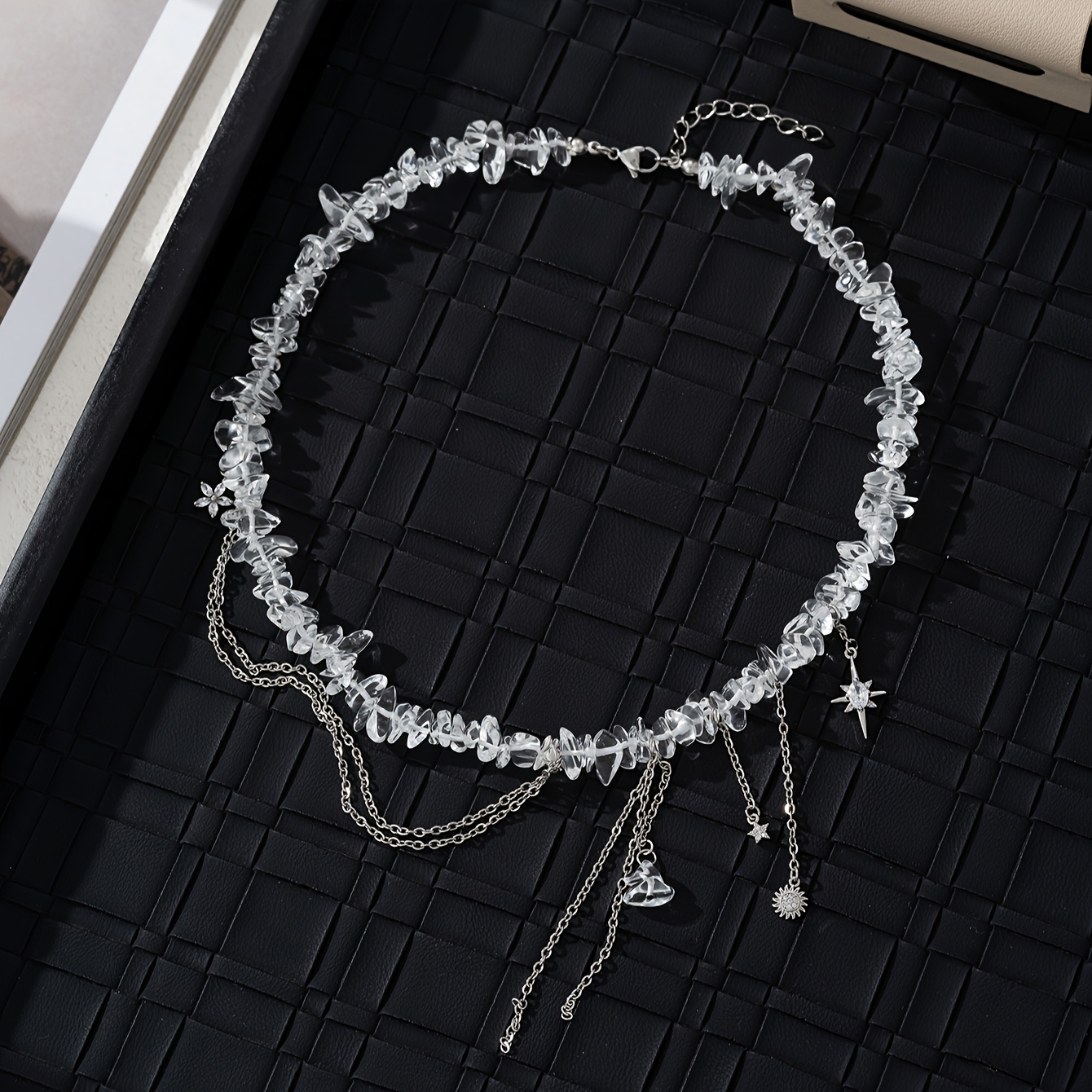 Image of 1pc Choker Necklace, Hip-hop Charm Irregular Crushed Stone Beaded Star Tassel Necklace, Festival Everyday Jewelry Additions