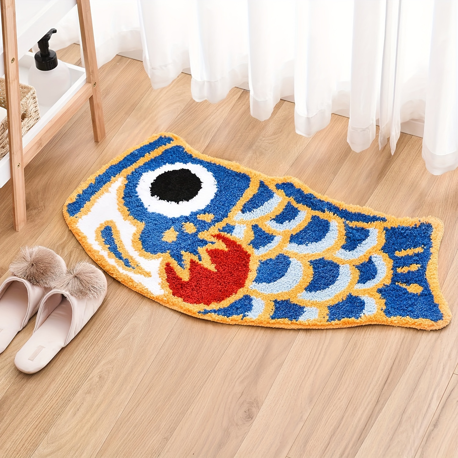 TEMU Cute Fish Bath Mat For Bathroom, Soft Water Absorbent, Non-slip, Machine Washable Fluffy Cool Bath Rug Floor Mat