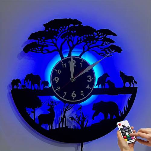 unique led vinyl record wall clock with 7 color changing african animal art decor gift for birthdays christmas mothers day fathers day battery not included african home decor durable wall clock home wall art decor