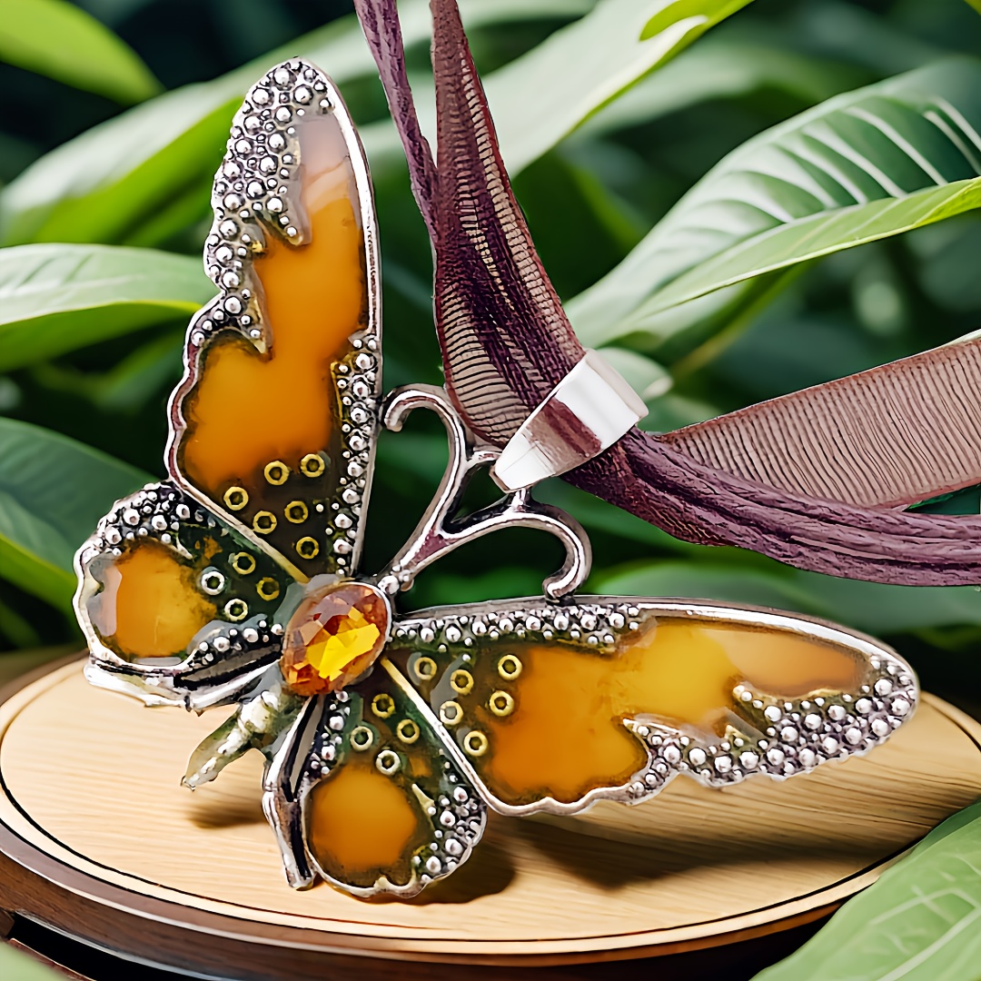 Synthetic Crystal Butterfly Pendant Necklace