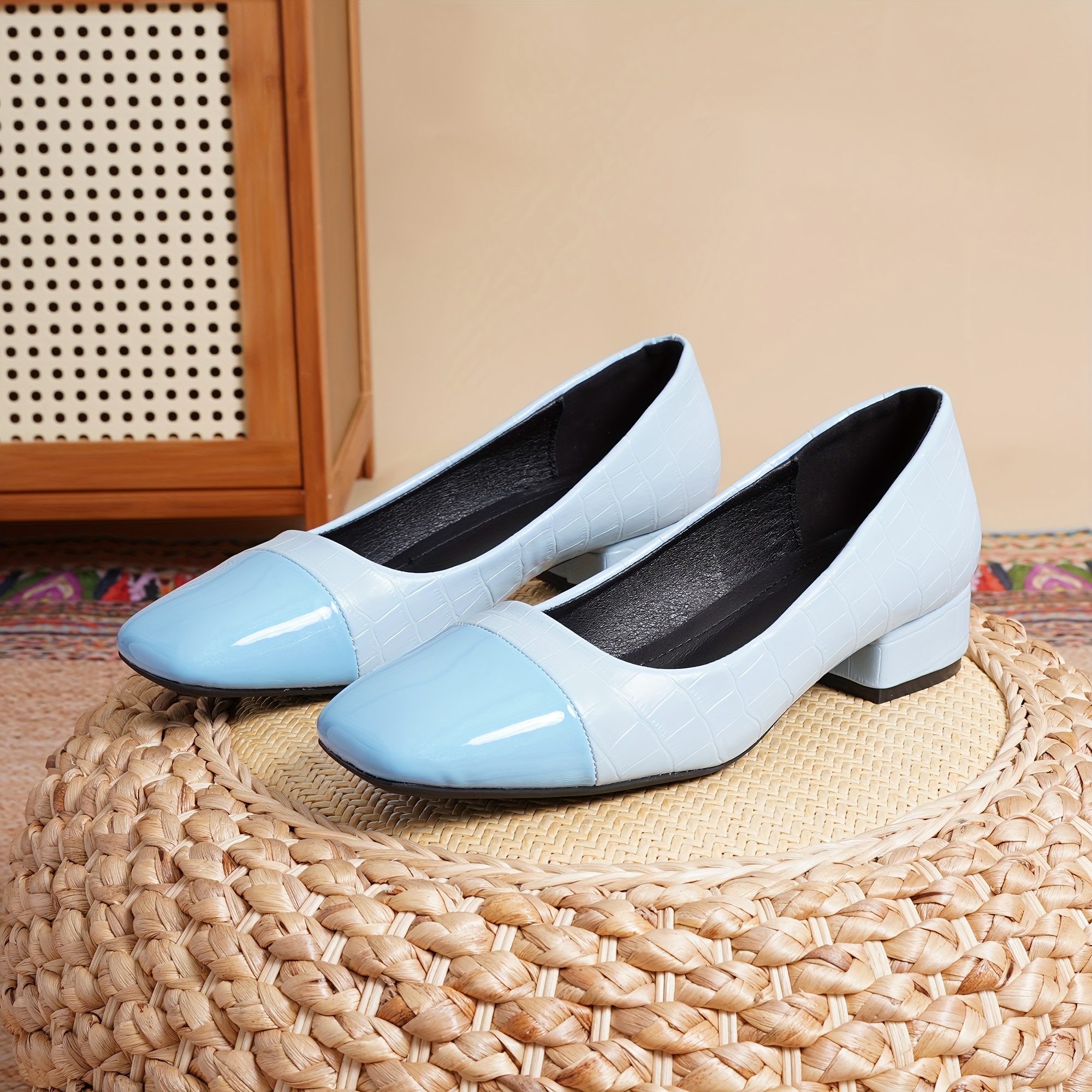 womens turquoise low block heel square toe shoes turquoise Temu