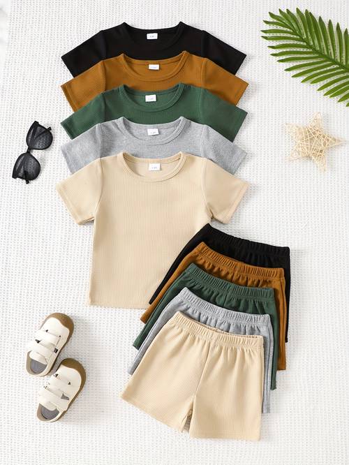 european and american baby boy spring and summer multi color solid color waffle fabric 5pcs set 10pcs set suitable for outdoor use breathable a gift for children outdoor