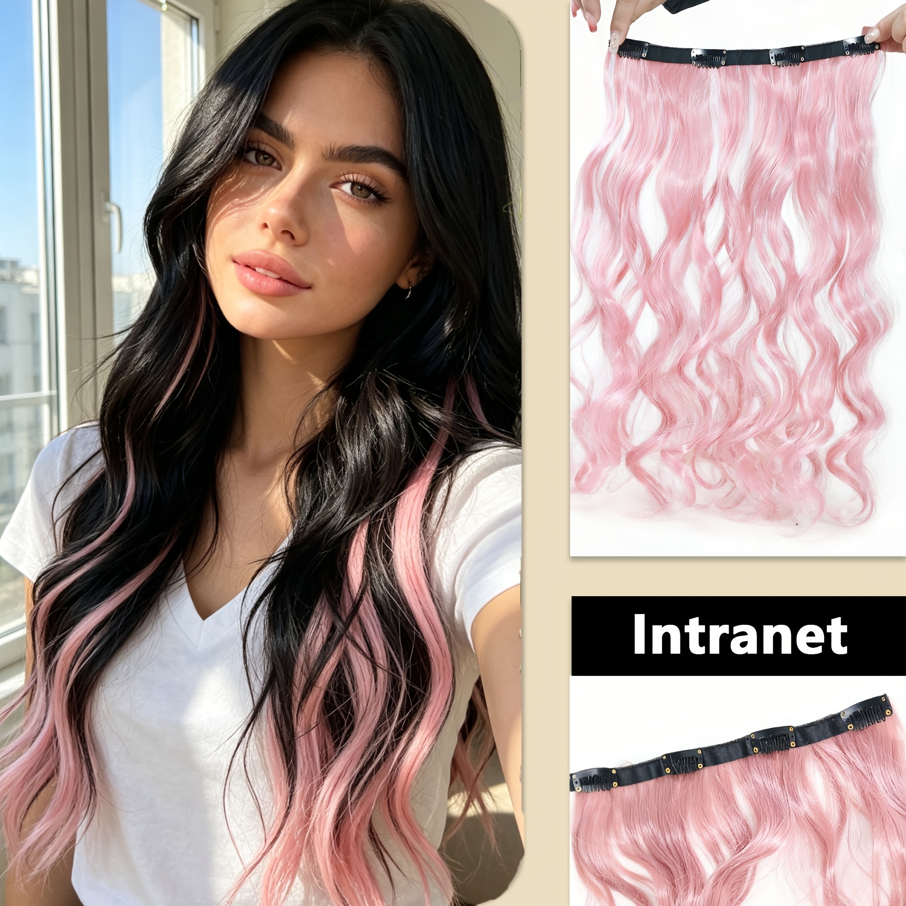 TEMU Ensemble 1pc avec 4 Clips Extensions de Cheveux Bouclés - 16 pouces Résistantes à la Chaleur Synthétiques en Violet/Rose/Vert/, Douces pour Fête