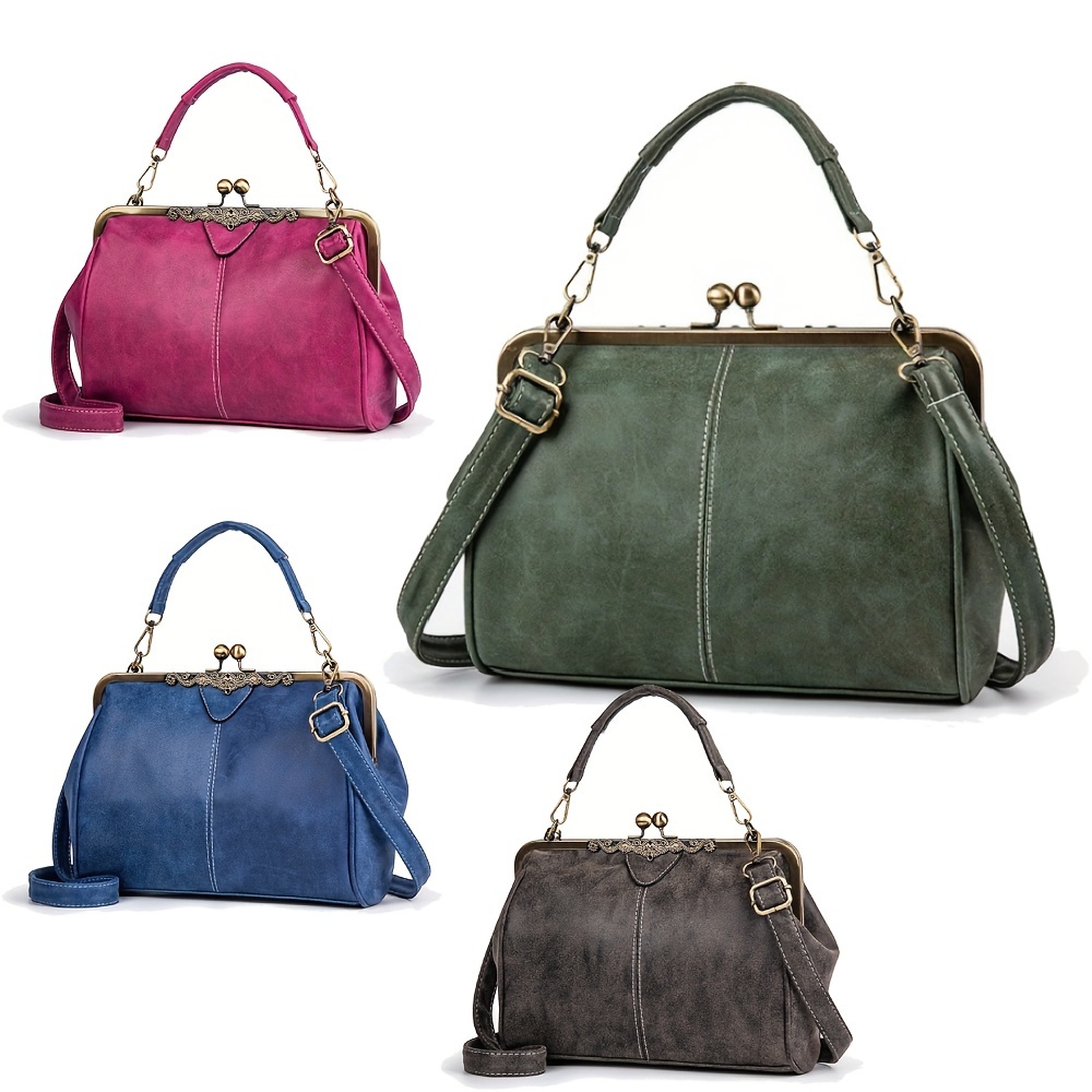 

Vintage Top Handle Crossbody Bag, Retro Kiss Lock Satchel Bag, Women's Shoulder Purse & Handbag