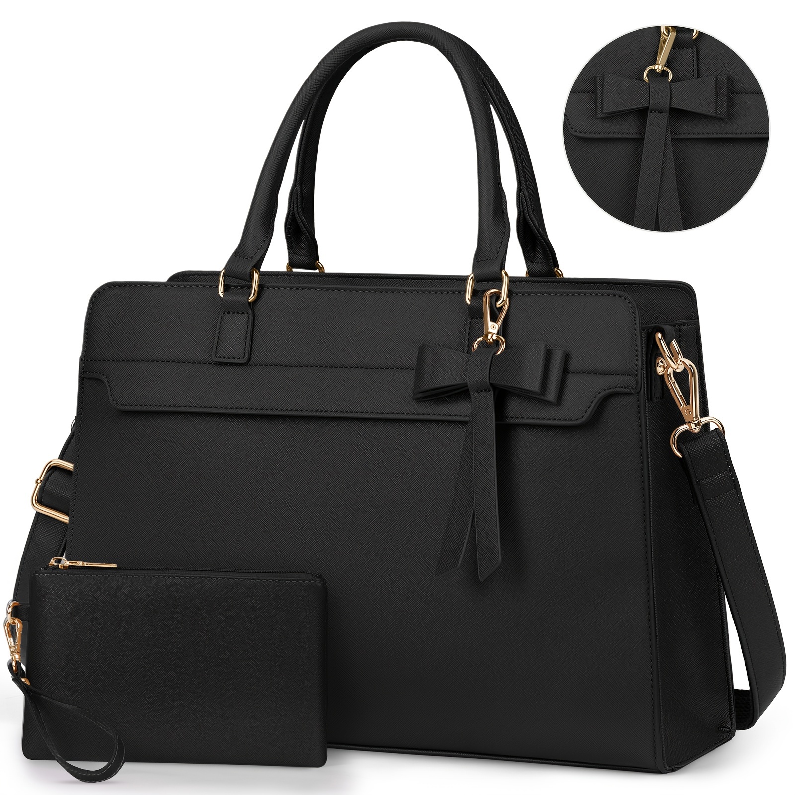 

Nubily Laptop Bags For Women 15.6 Inch Large Laptop Tote Bag Pu Leather Ladies Laptop Handbag With Clutch Bag Water Resistant Work Bags For School Casual Black