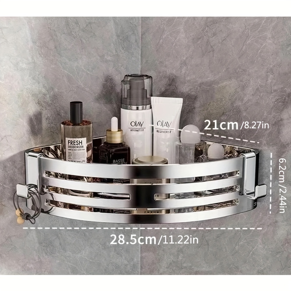 Image of Corner Shelf For The Bathroom That Drilling - Made Of 304 Stainless Steel, This Wall-mounted Organizer Features Multiple Compartments And A Rust-resistant Curved Design, Corner Shelves