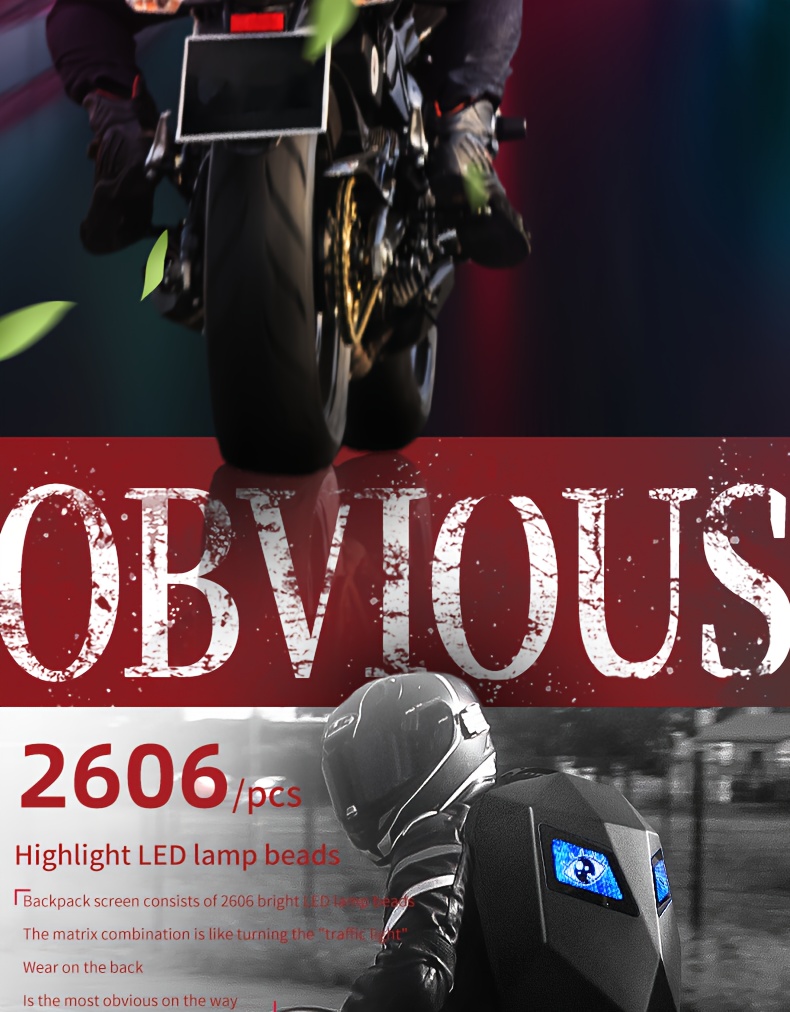 Sac à dos LED pour ordinateur portable Crelander avec yeux, sac à dos LED pour moto Chevalier de 45,72 cm avec écran couleur programmable, grand sac à casque rigide de grande capacité, sac à dos tendance pour la randonnée, le camping, le vélo et les voyages