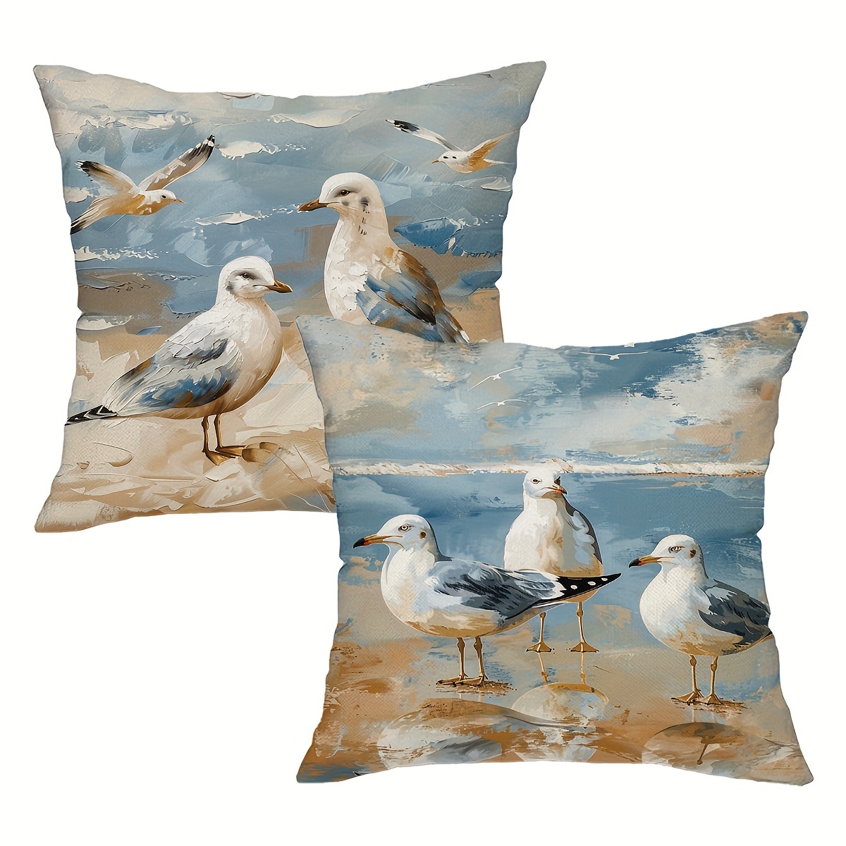 

2pcs Bohemian Style Watercolor Seagull Throw Pillow Covers, Ocean Bird Beach Scene Cute Decorative Cushion Cases, , Sofa Bedroom Farmhouse Decor, 18x18 Inches, No Inserts