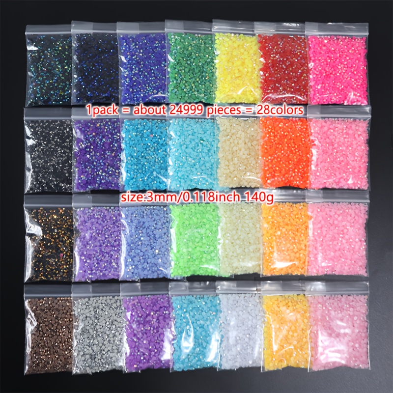 E-shop 24999 Stück 3 mm Flatback , 28 Farben Runde Harz Strasssteine für Nagelkunst, Schuhe Kleidung Handyhülle Dekoration, Geruchlose Funkelnde Bastel