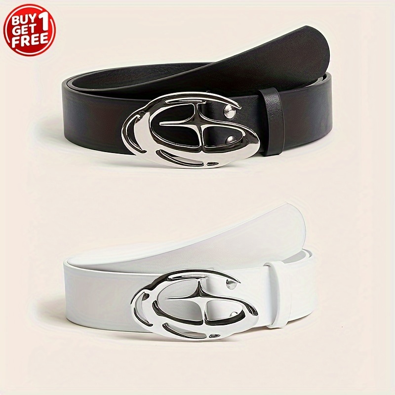 

2pcs Buy 1 Get 1 Free Fashionable Waist Belts In Black & White, Large Size With Unique Buckle, Vintage & Street Style, Perfect For Dresses, Tops & Jeans