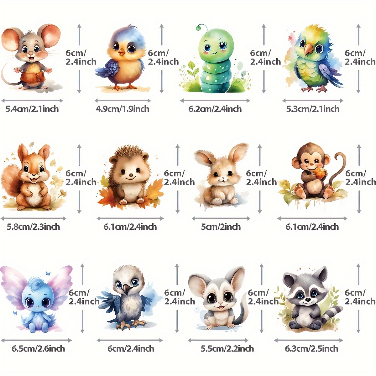 12 Small Cartoon Animal Prints Featuring Adorable Hedgehogs, Squirrels, Birds, Rabbits, And Monkeys For Clothing, T-shirts, Pillows, And Bags. Transfer Prints Are Elastic, Washable, And