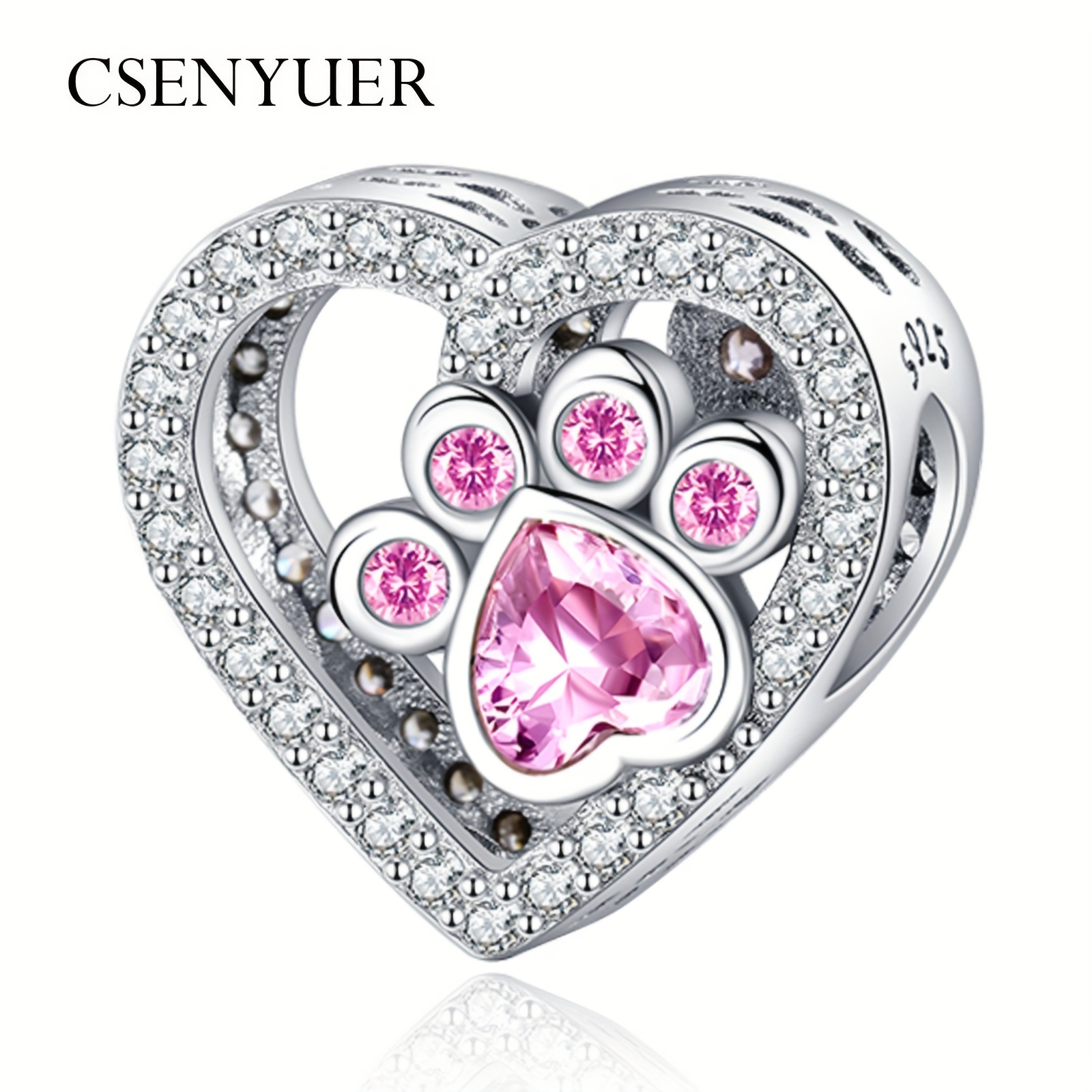 

Original For Bracelet Necklace Pink Paw Print Heart Charm Fits European Charm Bracelet Women 925 Sterling Silver Pendant Bead Jewelry