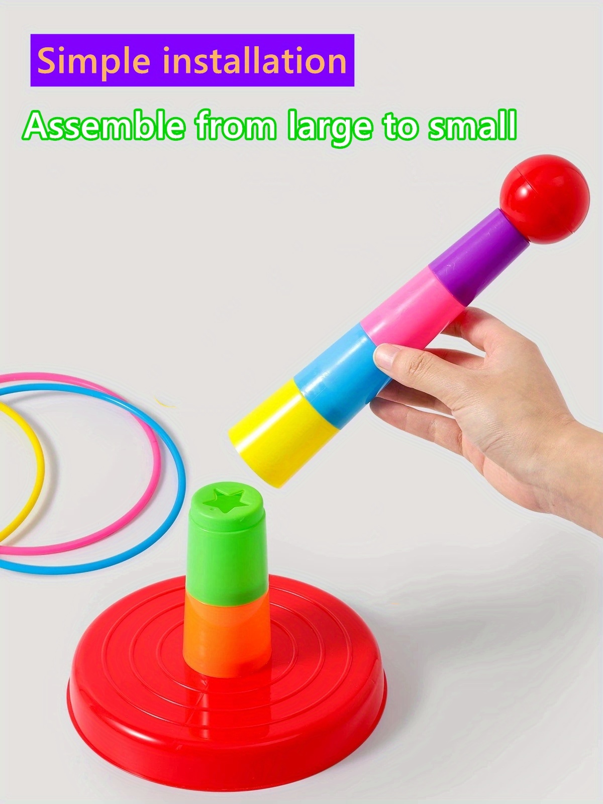 Colorful Rainbow Ring Toss Game for Kids - Interactive Indoor/Outdoor Toy with Vibrant Multicolor Rings, Perfect for Parties, Competitions, and Educational Play, Ideal Halloween/Christmas Gift, Educational Playset|Vibrant Playset|Durable PP Material, Ring Toss Game