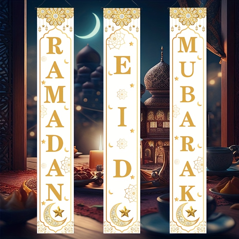 

2d Door Banner 3-pack Eid Ramadan Mubarak Door Banners - Polyester Hanging Couplets And Design For Home Decor, Ramadan Party Supplies, Holiday Decorations, No Electricity Needed