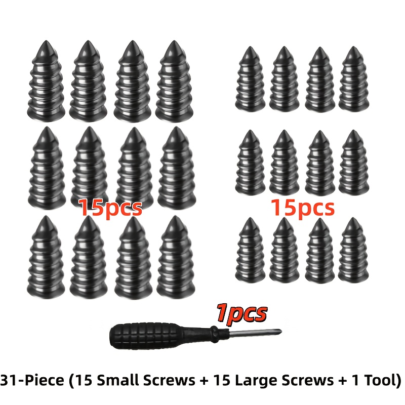 31pcs Spiral Tire Repair Nail Kit (15 Small Screws + 15 Large Screws + 1 Tool) Universal For Tractors, Cars, And Motorcycles Lawn Mower & Bicycle Tire Repair Kit Tire Repair Tools