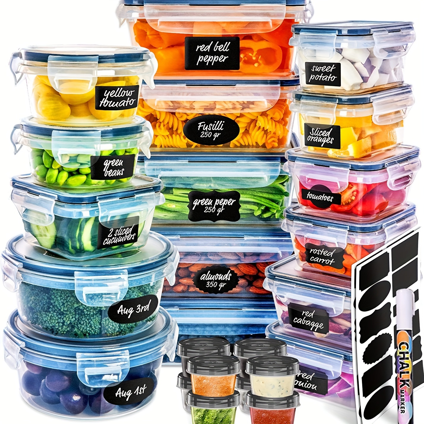 

48pcs Food Storage Containers With Airtight, Plastic Food Containers For Kitchen Storage Organization, 100% Leakproof, Bpa-free Meal Prep Containers With Labels & Marker With Stickers And Pens