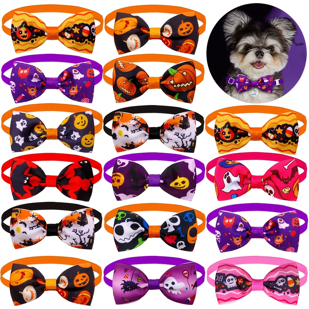 TEMU 10 pezzi di cravatte assortite a tema Halloween per cani, con stampa di fantasmi, pipistrelli, zucche e ragni, fiocchi di nastro per per animali