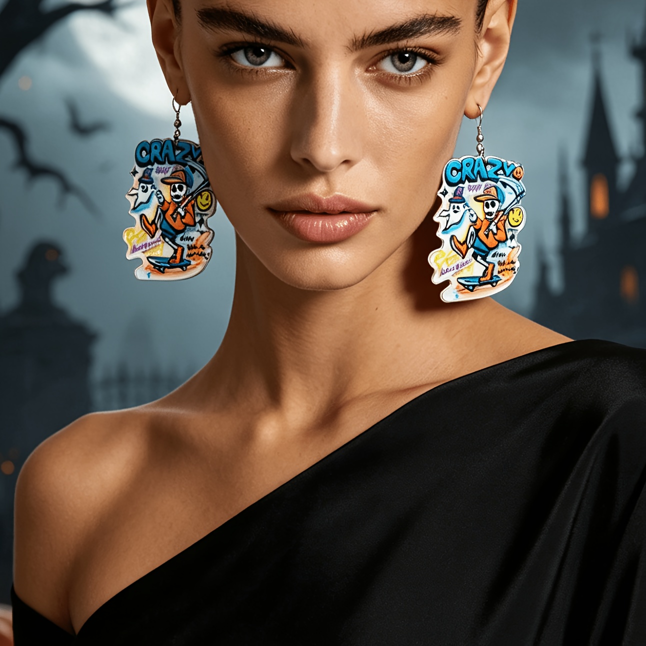 Stylish Graffiti-Style Cartoon Dangle Earrings
