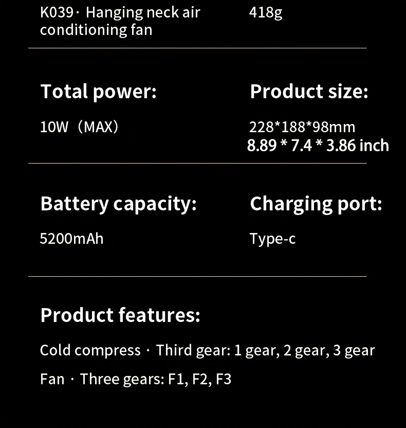 Neck Air Conditioner Portable, Up-down Airflow Portable Neck Fan, 360° Full-body Cooling Neck Fan, 5200mAh Rechargeable Neck Fan Air Conditioner with Large Cooling Plate, Neck Cooler, Cooling Plate, Neck Fan, Portable Fan, Large Airflow, Unisex Gift.