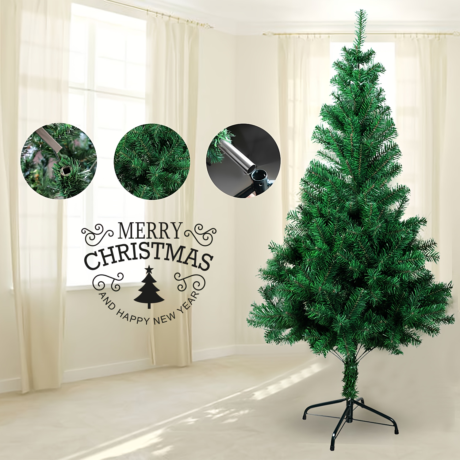 TEMU Artificial Christmas Tree Christmas Tree Decorations, 120/150/180cm 200/400/600 Tips Metal Assembly Christmas Decoration Green Christmas Tree