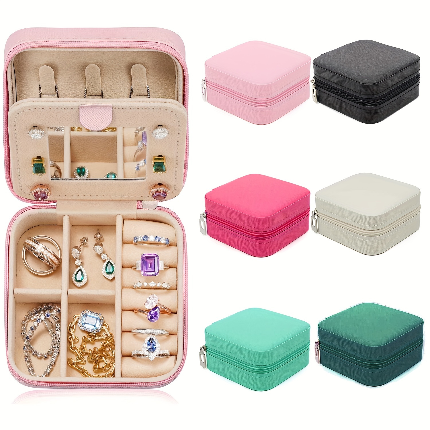 

Travel Jewelry Organizer Box, Storage Case With Mirror, Mini Pu Leather Elegant Holder Boxes For Earrings, Rings, Necklaces, Gifts For Women, Mother
