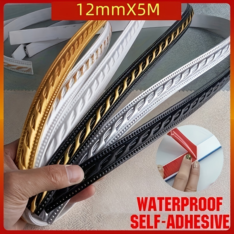 

1 Roll Self-adhesive Pvc Decorative Trim, Faux Plaster European Style Molding For Door Frames, Windows And Tv Wall Background, Waterproof With Striped Pattern Design, 12mm*500cm