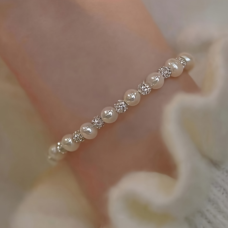 TEMU Pulsera de cuentas con taladro para mujer, 1 pieza, a , elástica y fácil de usar, elegante y pulsera tipo brazalete estilo corte francesa,