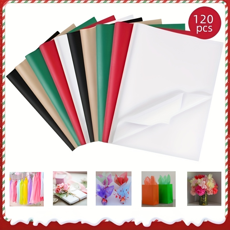 

120 Sheets Paper Bulk, Black, Red, White, Green, Brown - Suitable For Gift Bags, Christmas, Halloween, Valentines Day, Thanksgiving, Birthdays And Holiday Decorations - 20x14 Inches