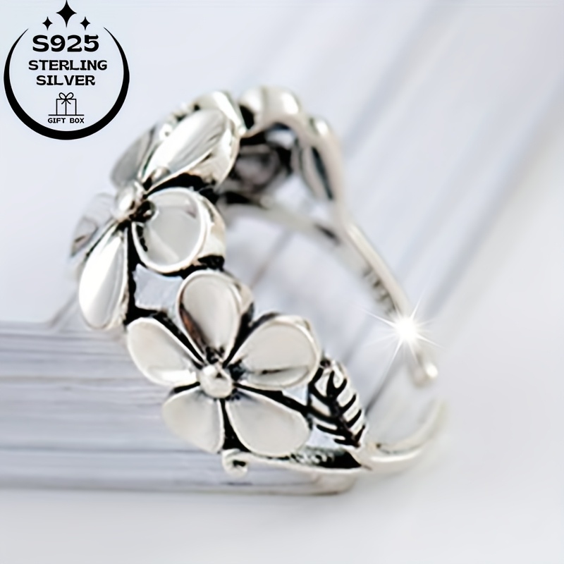 925 Sterling Silvery Creative Flower Adjustable Ring for Women