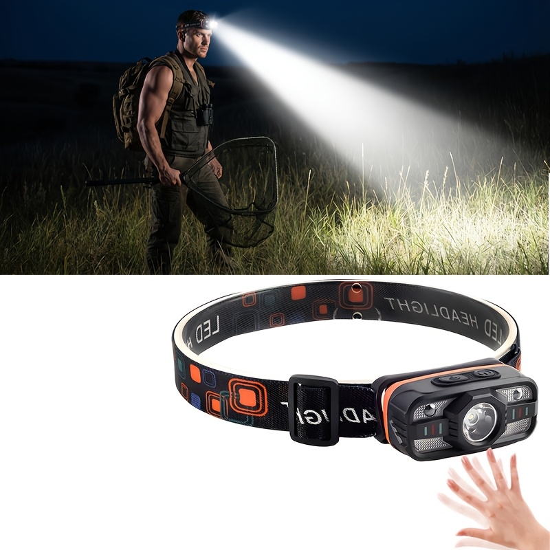 E-shop Eine USB-aufladbare Stirnlampe mit IPX7-Schutzklasse in Rot und Weiß für Notfälle, die Ihre Hände für Outdoor-Aktivitäten wie Laufen, Camping,