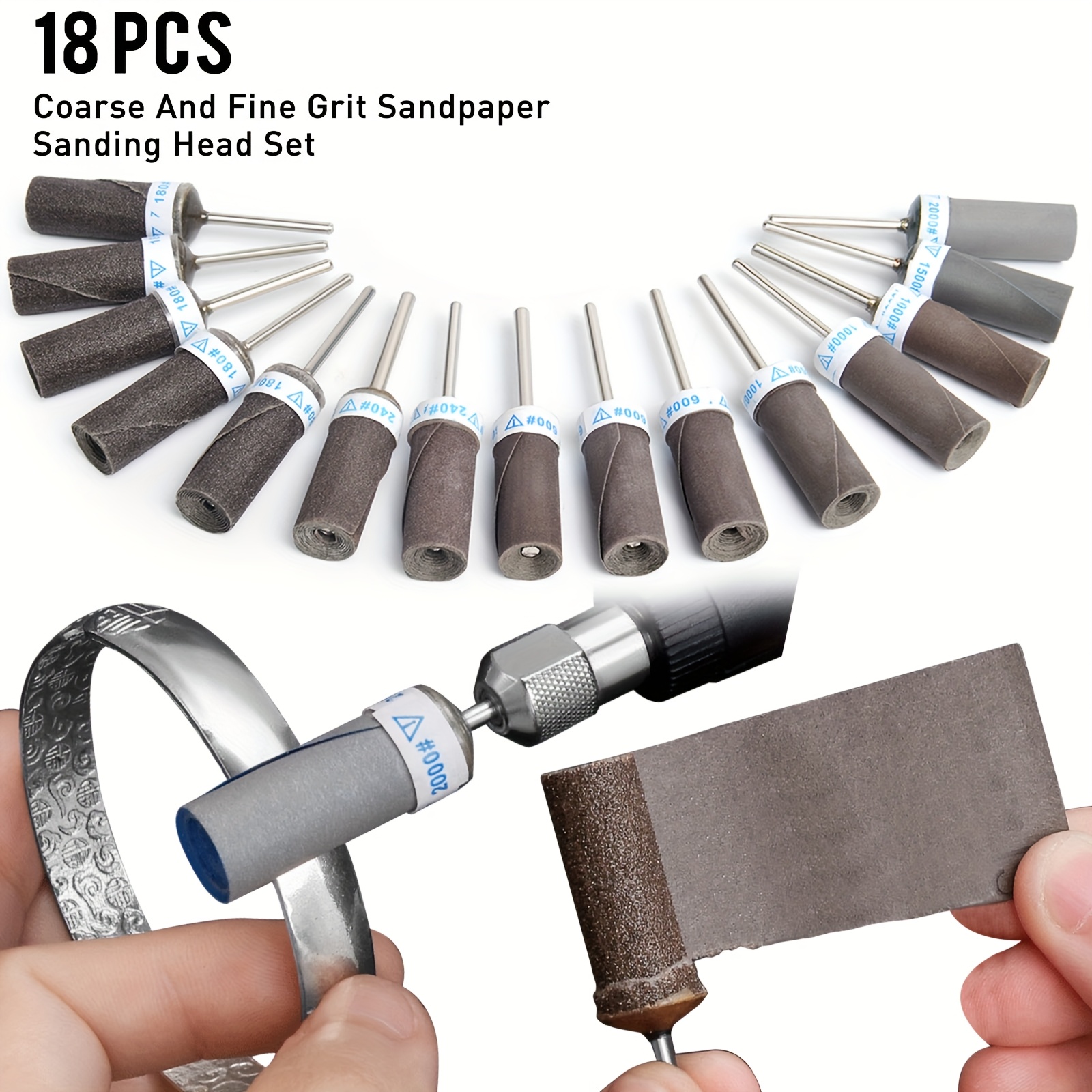 

18pcs Sanding Drums Set With 1/8" Shank, Multi-grit (180/240/600/1000/1500/2000) - Ideal For Metal Rust Removal & Stone Grinding, Compatible With Rotary Tools