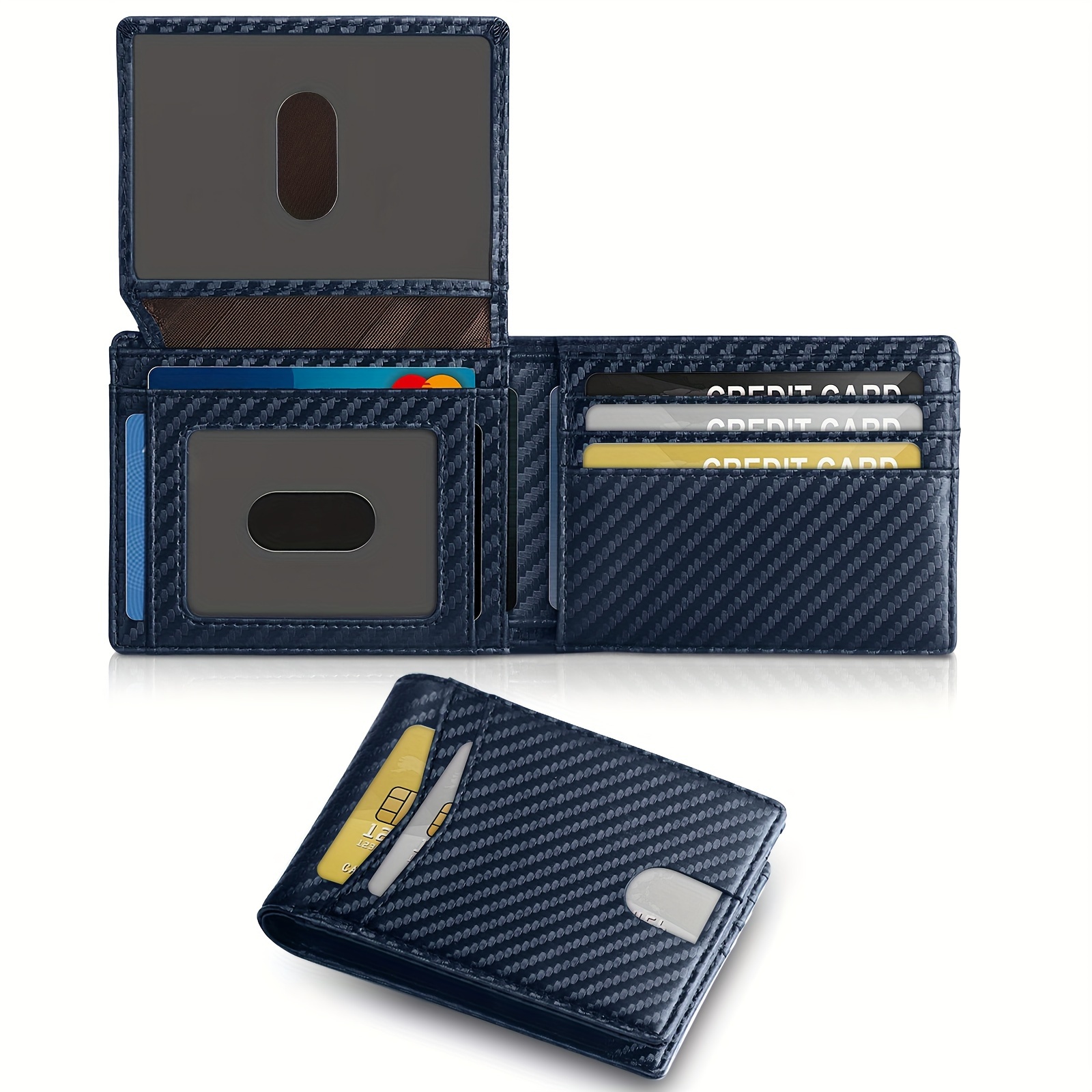 

Men's Slim Rfid Leather Wallet 2 Id Pockets, Carbon Black - 15 Slots, Minimalist