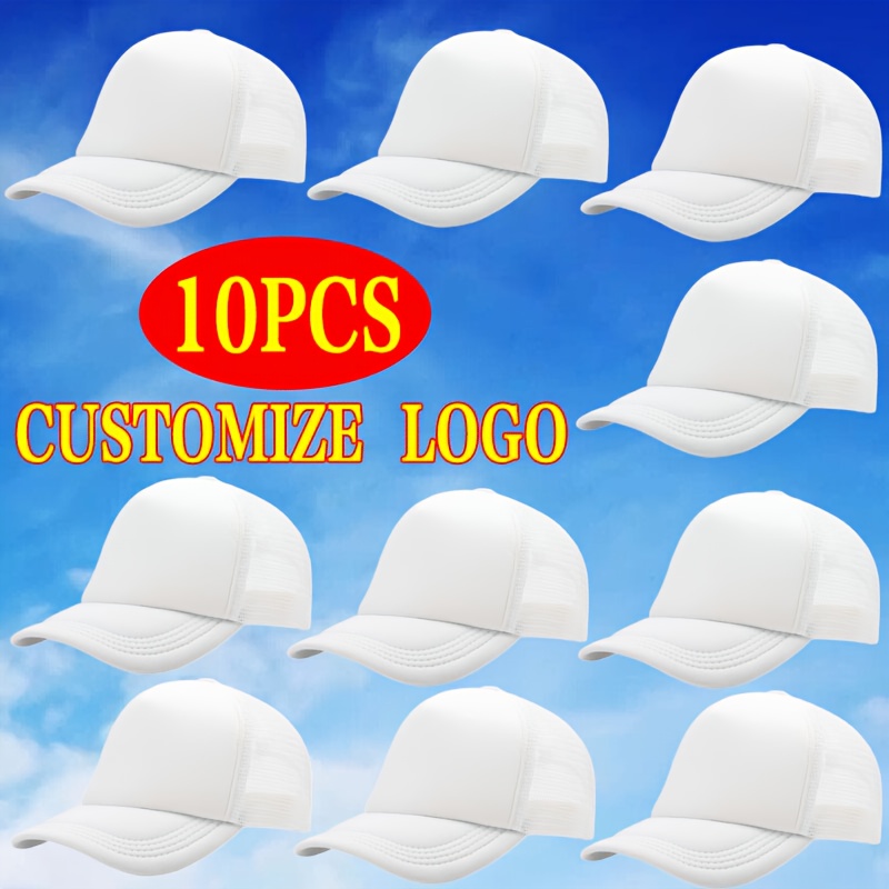 10pcs Custom Logo Trucker Hats, Adjustable Mesh Caps