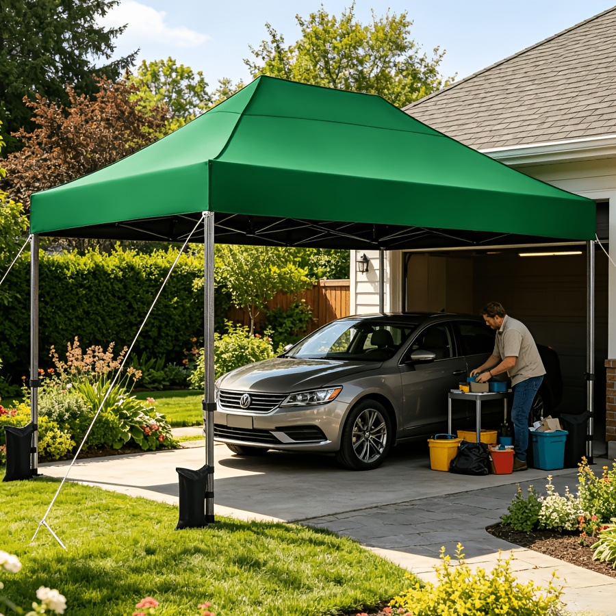 Image of 3.43x4.83m Portable Pop Up Carport, Heavy-duty Outdoor Instant Canopy, Complete With Wheeled Storage Bag, 4 Sandbags And 8 Stakes