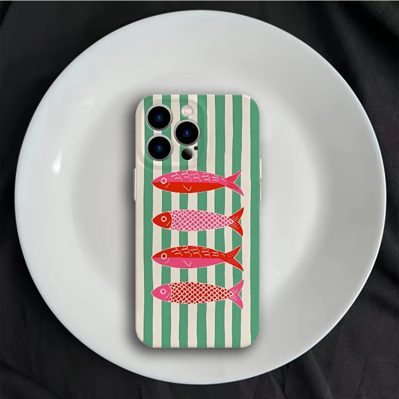 TEMU para Teléfono - con Diseño de Pez a Rayas Verdes para Varios Modelos de iPhone, Incluyendo 17, 16, 16E, 15, 14, 13, 12, 11 Pro Max, Air, X, XR,