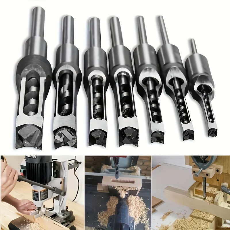 

6pcs 6.4-16mm Hss Twist Square Hole Drill Bits Auger Mortising Chisel Extended Saw For Woodworking Tools